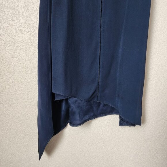 GOSILK Silk Asymmetrical V Neck Dress Navy XS Minimalist Resort Evening - Picture 9 of 10